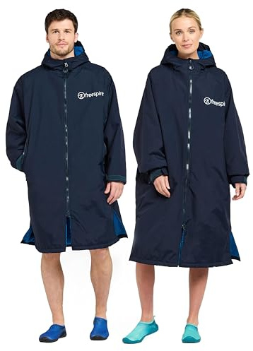 FREESPIRIT Unisex Adults Aquarobe Pro Jacket, Waterproof Drying Robe for Watersports with Deep-Pile Fleece Lining, Ideal for Surfing and Wild Swimming (UK, Alpha, L, XL, Regular, Regular, Blue)