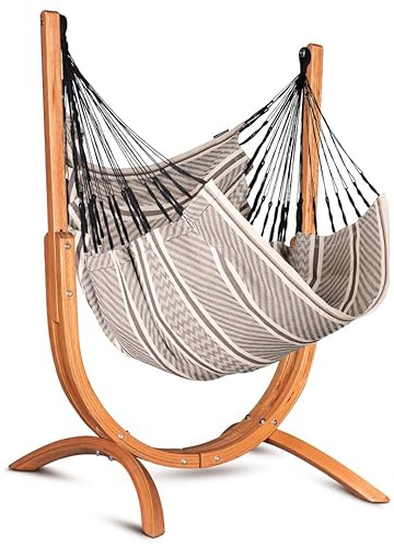 LA SIESTA® – Udine Hängstol i Mjuk Ekologisk Bomull Med Trästativ – Handgjord, Rivbeständig – FSC-Certifierat Eukalyptusstativ – Inomhusstol – Zebra