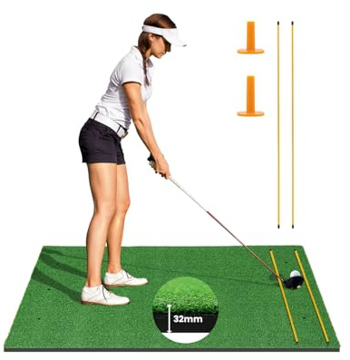 GOPLUS Tapis de Frappe de Golf 152x92cm, Tapis d'Entraînement en Gazon Artificiel,2 Bâtons d'Alignement et 2 Tees de Golf pour Amateurs et Débutants