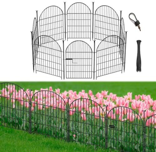 Okaygardn Bordo per recinzione da giardino, 81,3 cm (H) x 17,5 m (L) 8 pannelli, recinzione alta barriera per animali da giardino con cancello, recinzione per cani all'aperto per cortile, metallo