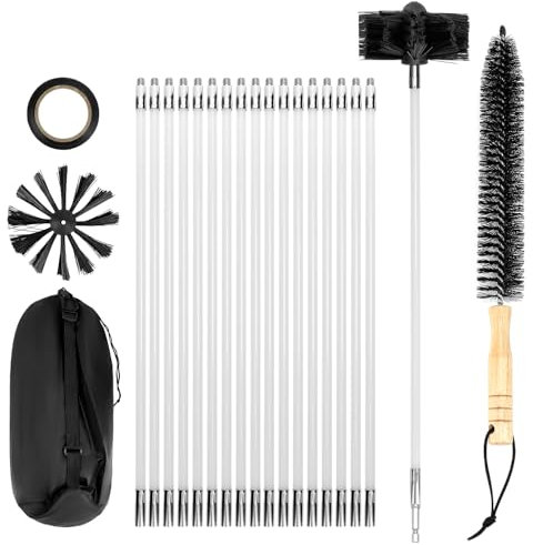 QWORK® 24 Pezzi Spazzole per la Pulizia dei Tubi del Camino, Spazzola per la Pulizia dei Tubi della Stufa con Aste per Camino, ventilazione, Cappa Aspirante