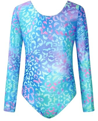 JiAmy Gymnastikanzug Mädchen Langarm, Kinder Glitzer Gymnastik Turnanzug Leotard Dancewear Gymnastikbody für 3-12 Jahre