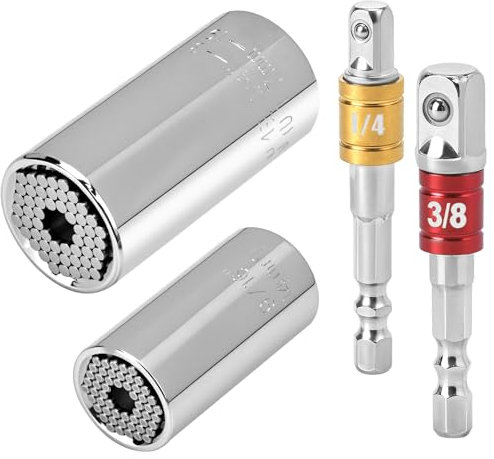 QWORK® 4 Pièces clés à douille universelles, 2 douilles multifonction écrous 5-14 mm et 7-19 mm avec adaptateurs 1/4 et 3/8