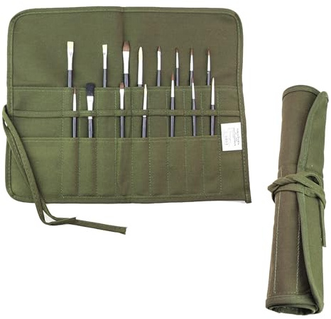 XTTIUN Premium Canvas Paint Brush Holder Organizer Roll Up Case, 24 Slots Portable Artist Storage Bag for Acrylic, Oil, Watercolor Brushes, Pencils, Pens & Art Supplies