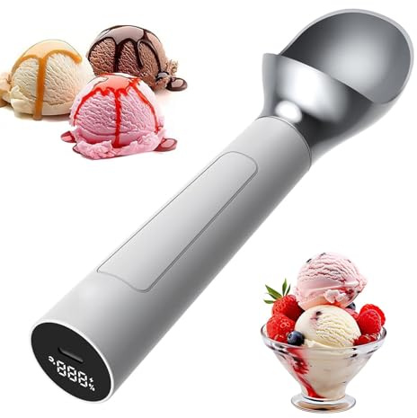 Cuchara para Helado con Calefacción Eléctrica, Batería Recargable De 1800 Mah, Pantalla Led, Resistente Al Agua Ip67, 2 Onzas por Cucharada, para Cafetería, Cocina, Restaurante