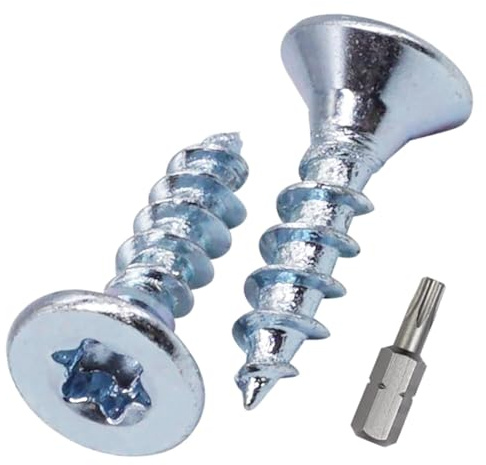 (Pack of 200) Zinc Plated Steel Wood Screws 5/32 x 5/8 (4.0 x 16 mm), Torx Head, Countersunk Head, Chipboard Screws, Fully Threaded