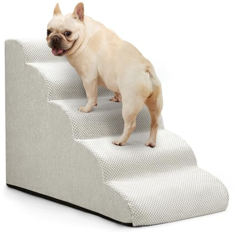 Aodisman Dog Stairs for Bed 22.4”H,5-Step Dog Ramp for Small Dogs & Cats,Pet Steps for Dogs to get on High Bed, Indoor Anti-Slip Pet Stairs for Old Cats and Puppy,Light Grey