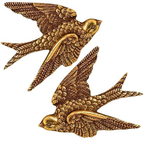 Bird Wall Decor 2Pcs Vintage & Realistic Golden Color Swallow Bird Wall Art 5x4 Inch Decorative Swallow for Living Room, Bedroom Sculptures