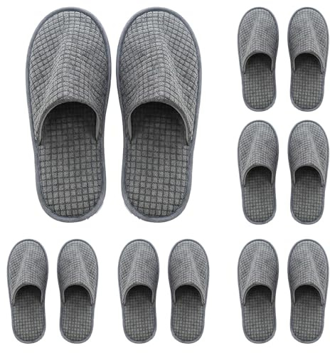 Xerteam 6 Paia Ciabatte per Ospiti, Ciabatte Ospiti Lavabili, Pantofole da Viaggio, lunghe 29 cm e spesse 7 cm per ospiti, famiglia, hotel, spa (Grigio)
