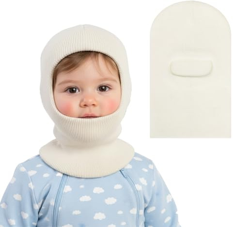 Werownsgso Barn vintermössa varm halsduk huva av fleece mjuk rund halsduk mössa söt varm vinterstickad mössa varm halsduk med huva lämplig för småbarn pojkar flickor 1–6 år, Vit, one size