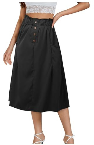 Jupe Femme Jupe Tulle Jupe Jupe Skort Jupe Bouton Printemps Été Réduction d'Âge Tempérament Femme Version Coréenne Japonaise Taille Élastique Longueur Moyenne Jupe Ligne A Décontractée, Noir , taille