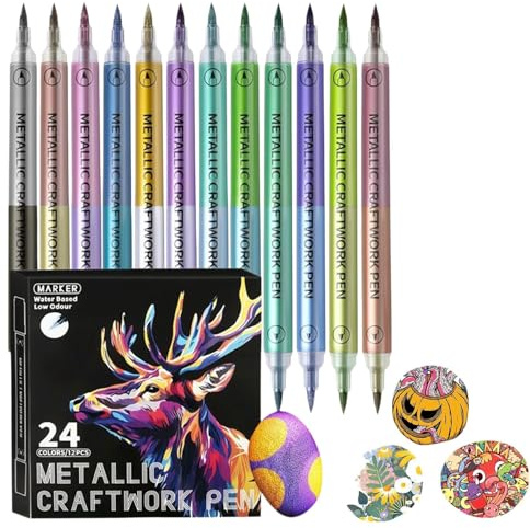 YRTUOP Feutres Marqueurs - 12 Marqueurs à Séchage Rapide et Pointe Souple | pour Journal Scrapbook Carte - pour Papier Carton Verre Céramique Tissu Adultes Maison École Fêtes et