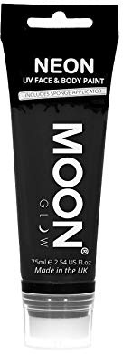 Moon Glow Supersize 75ml Neon UV Face & Body Paint - Black - with sponge applicator