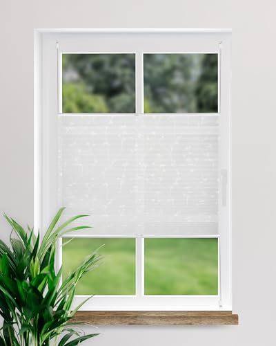 DECOLIA by Garesa Fenster Klemmfix Plissee ohne Bohren Blumen Motiv 70 x 130 cm, Weiß - Lichtdurchlässiger Fenster Sichtschutz und Fenster Deko, Faltrollo