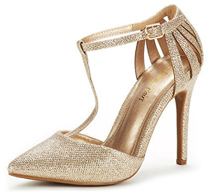 DREAM PAIRS Women's Stiletto High Heels T-Strap Pointed Toe Dress Court Shoes Oppointed_Mary,Size 7,Gold/Glitter,Oppointed_Mary