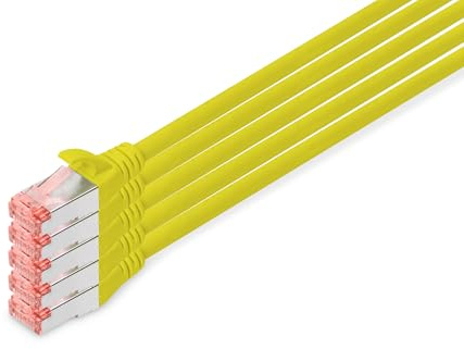 DIGITUS LAN Kabel Cat 6 – 10 m – 5 Stück – S/FTP Geschirmt – 1 Gbit/s – 250 MHz – PoE++ – AWG 27/7 – LSZH – RJ45 Netzwerkkabel – Patchkabel – Kompatibel zu Cat6A und Cat7 – Gelb