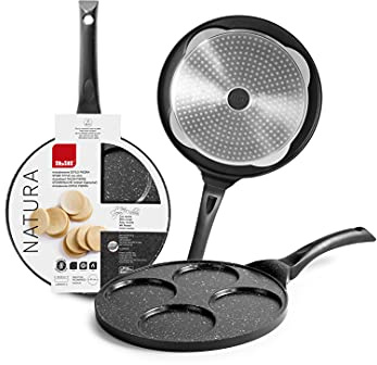 IBILI - Crepiera 4 minicrepes natura, 26 cms, Aluminio fundido, Antiadherente estilo piedra, Apto para induccion