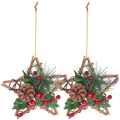 Britesta Weihnachtsdekos Rattan: 2er-Set Handgefertigter Rattan-Dekosterne mit echten Tannenzapfen (Rattansterne, Weinachtsdekos, Winter)