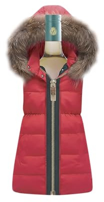 Wild Eye Designs WINE BOTTLE JACKET PARKA, RED. INSULATED WINE JACKET WITH HOOD. FUN AND CUTE BOTTLE COVER