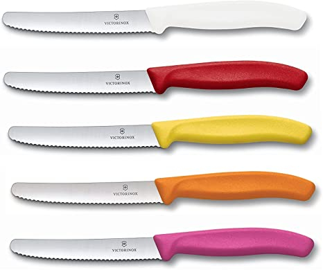 Victorinox Tomatenmesser Brötchenmesser Tafelmesser Set 5-teilig Swiss Classic (Bunter Mix)
