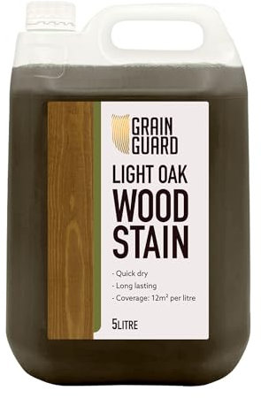 GRAIN GUARD Wood Stain Water Based | Light Oak | 5L | Interior Furniture Stain | Light & Dark Stains | Eco-Friendly & Non-Toxic Wood Dye | Easy Application | Quick Dry & Low Odour