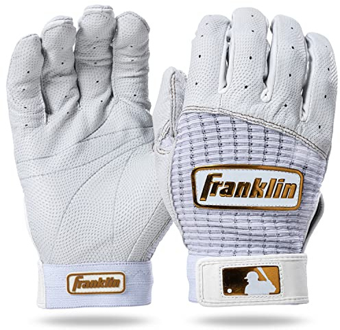Franklin Sports MLB Pro Classic for Baseball + Softball Men's Batting Glove Pairs Classic Batting Gloves, Unisex Adult, White/Gold, Adult S