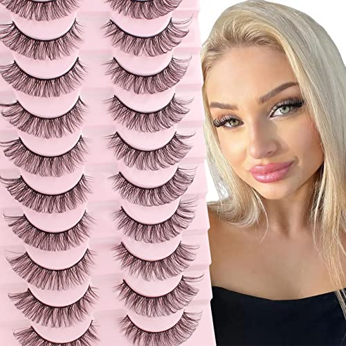 Parriparri Künstliche Wimpern Natürliche Russische Streifen Lashes Cat Eye 3D Russische Falsche Wimpern Wispy Fake Lashes Mink Natürliche Falsche Eyelashes (10 Paar)
