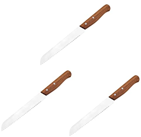 YARNOW 3 Piezas Cuchillo De Pan Serrado Cuchillo para Panecillos Aparato De Cocina Cuchillo Rebanador Cortador De Galletas Cuchillo para Hornear Pan De Molde Acacia Batería De Cocina