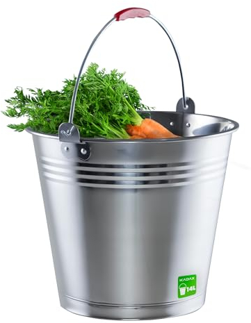 KADAX Seau de rangement en zinc - Seau à eau en acier inoxydable de qualité supérieure - Seau de jardin robuste - Seau à mortier - Seau de nettoyage - Récipient pour arroser les plantes (14 l)