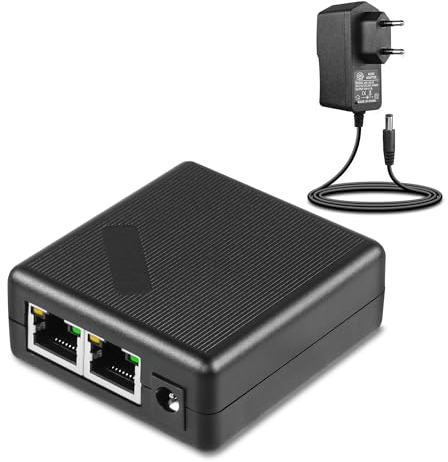 SinLoon Splitter di Rete Gigabit Ethernet a 2 Porte RJ45 1 a 2 Splitter Adattatore Ethernet 1000/100Mbps con Cavo Presa di Alimentazione Europea EU a DC5521 a 2 Pin per Computer, hub, Switch, Router