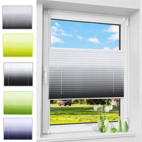 Plissee ohne Bohren Klemmfix 45 x 60 cm Blickdicht Sichtschutz Sonnenschutz Jalousie Rollo für Fenster und Tür, mit Klemmträger für Fenster & Tür, Grau