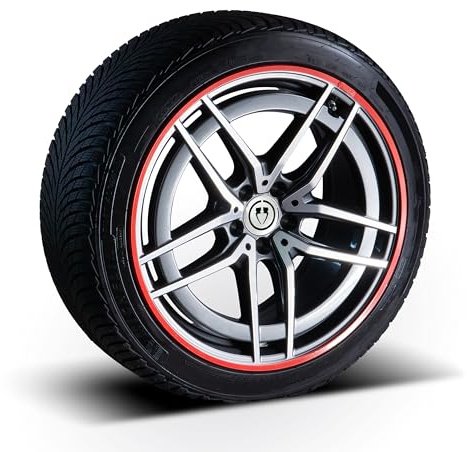 PRIORIM 4x Aluminium Felgenschutzringe (18 Zoll, Rot) - Kratzfester & Wetterbeständiger Rundumschutz für Autoreifen & Felgen - Effektiver Felgenrand-Schutz