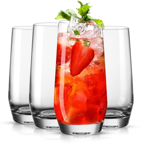 LmmNaoer Highball Glasses Set of 4 (18 Ounce), Lead-Free Crystal Tall Drinking Glasses for Water, Cocktail & Beverage