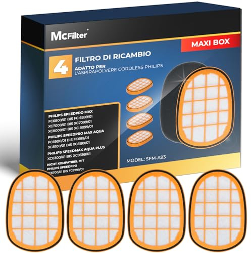 McFilter | 4 Filter geeignet für Philips FC5005/01 Speed Pro Max Akkusauger Plus | Serie 6000,7000,8000 | FC6812 FC6813 FC6822 FC6823 FC6826 FC6723/01 FC6901-FC6904 XC7042/01 XC8045/01 XC8147/01