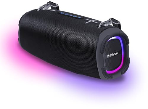 Defender Bluetooth Lautsprecher mit Licht, 80W, Musikbox mit Stereo-Pairing (TWS), Bass-Boost, IPX6 wasserdicht, Bluetooth Box mit MP3, EQ, AUX für Party Drinnen und Draußen - Schwarz