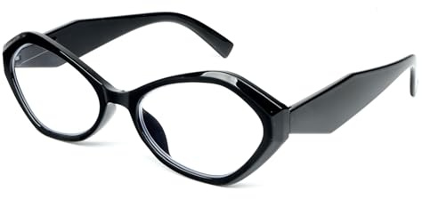 MMOWW Gafas de Lectura Polígono Ojo de Gato Elegante Montura de Gafas con Anti Azul para Mujeres (Negro, +2.0)