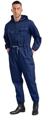 Freebily Herren Arbeitsoverall Mit Kapuze Staubschutz Maleranzug Schutzanzug Handwerker Werkstatt Mechaniker Outfit Ganzkörperanzug Marineblau XL