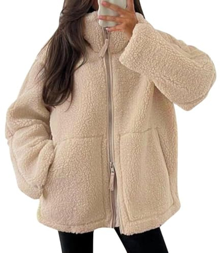 ticticlily Manteau Femme Hiver Chaude Veste en Polaire Teddy Peluche Sherpa Coat A Abricot XL