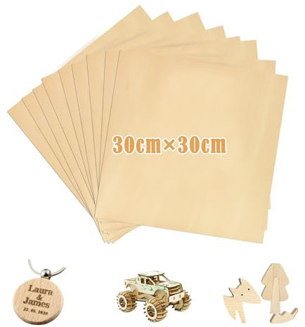 Ensemble de 8 pièces bois gravé matériel contreplaqué 3mm, contreplaqué 30 × 30cm bois de tilleul, contreplaqué 3mm, panneau de bois pour la fabrication, panneau de contreplaqué