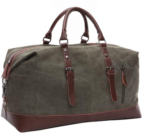 Reisetasche aus Segeltuch, 40–50 l, große Kapazität, Reisetasche, Sporttasche, multifunktionale Schultertasche, Hand- und Crossbody-Tragetasche, Wochenendtasche für Damen und Herren, grün, L