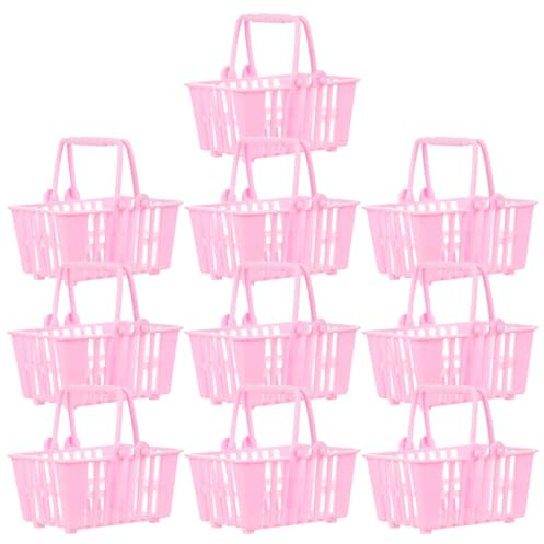 Warmhm Mini Shopping Basket Toys 10Pcs Doll House Mini Plastic Basket Accessories with Handle Miniature Storage for Kids Pretend Play House Decor 2.36 X 1.57 X 1.38 in