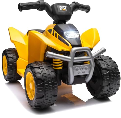 Costzon Kids ATV, 6V CAT Licensed Four Wheeler Quad Car Toy with LED Headlight, Horn, Treaded Tires, 4 Wheeler Electric ATV Ride on for 18-36 Months Boys Girls, Yellow