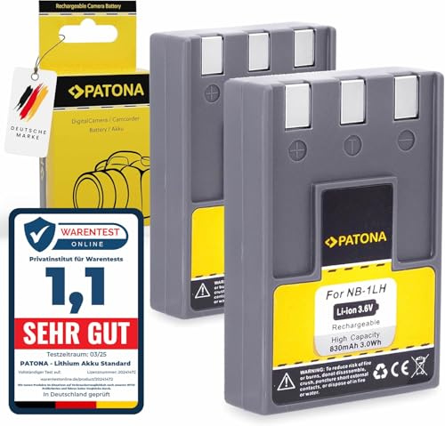 PATONA 2X Akku Ersatz für Canon NB-1LH 830mAh 3.6V kompatibel mit Canon Digital ELPH Ixus VII V3 300 330 400 500 IXY S200 S300 S400 S500 JD 3.3 x 4ie NB1LH NB 1LH