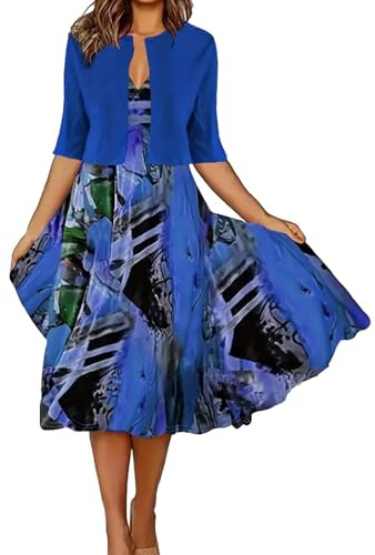Vestido de verano para mujer, cardigan elegante, falda larga, vestido estampado, abrigo de gran tamaño, conjunto de dos piezas, azul, XL