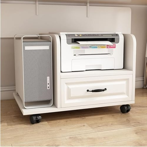 Support d'imprimante mobile compact avec tiroir de rangement sous le bureau Chariot roulant pour la maison, le bureau et le salon, finition noyer, 76 cm – Solution parfaite pour table d'imprimante