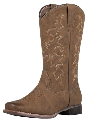 SheSole Women’s Cowboy Boots Square Toe Ladies Cowgirl Boots Mid Wide Calf Embroidered Western Boots