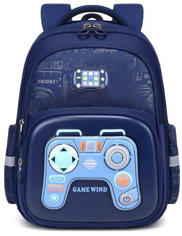 Amythe Barnryggsäck, Ergonomisk Skolryggsäck för 1-5:e Klass, Barnryggsäck med Reflekterande Detaljer, Vattentät för Skolan, Resor och Daglig Användning, Blå, 29x15x43 cm, Vardagsryggsäckar