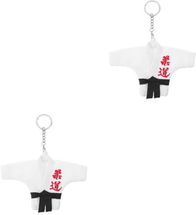 LOGOFUN 2pcs Judo Uniform Keychain Mini Grappling Suit Charm with Embroidery Present for Martial Arts Lovers