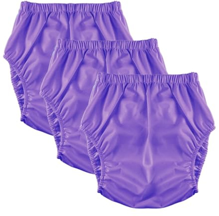 3 st Vuxenblöjöverdrag for inkontinens Återanvändbara vattentäta byxor | Inkontinens Pull Up Plast blöjöverdrag for vuxna män kvinnor Läckagesäkra inkontinensunderkläder(Purple,Small)