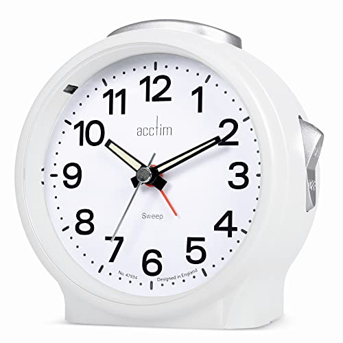 Acctim Elsie Analogue Alarm Clock Non Ticking Sweep Luminous Hands Powder (White)